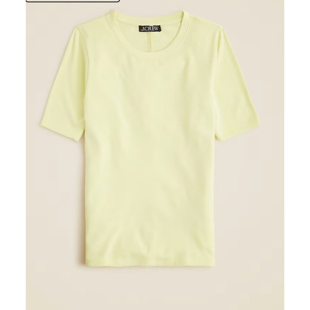 J.Crew fine-ribbed elbow-sleeve T-shirt Pale Flax Size S NWT